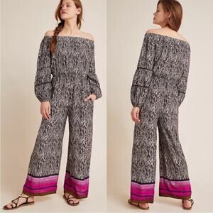 NWT Anthropologie BLNK Periza snakeskin off the shoulder wide leg jumpsuit XS